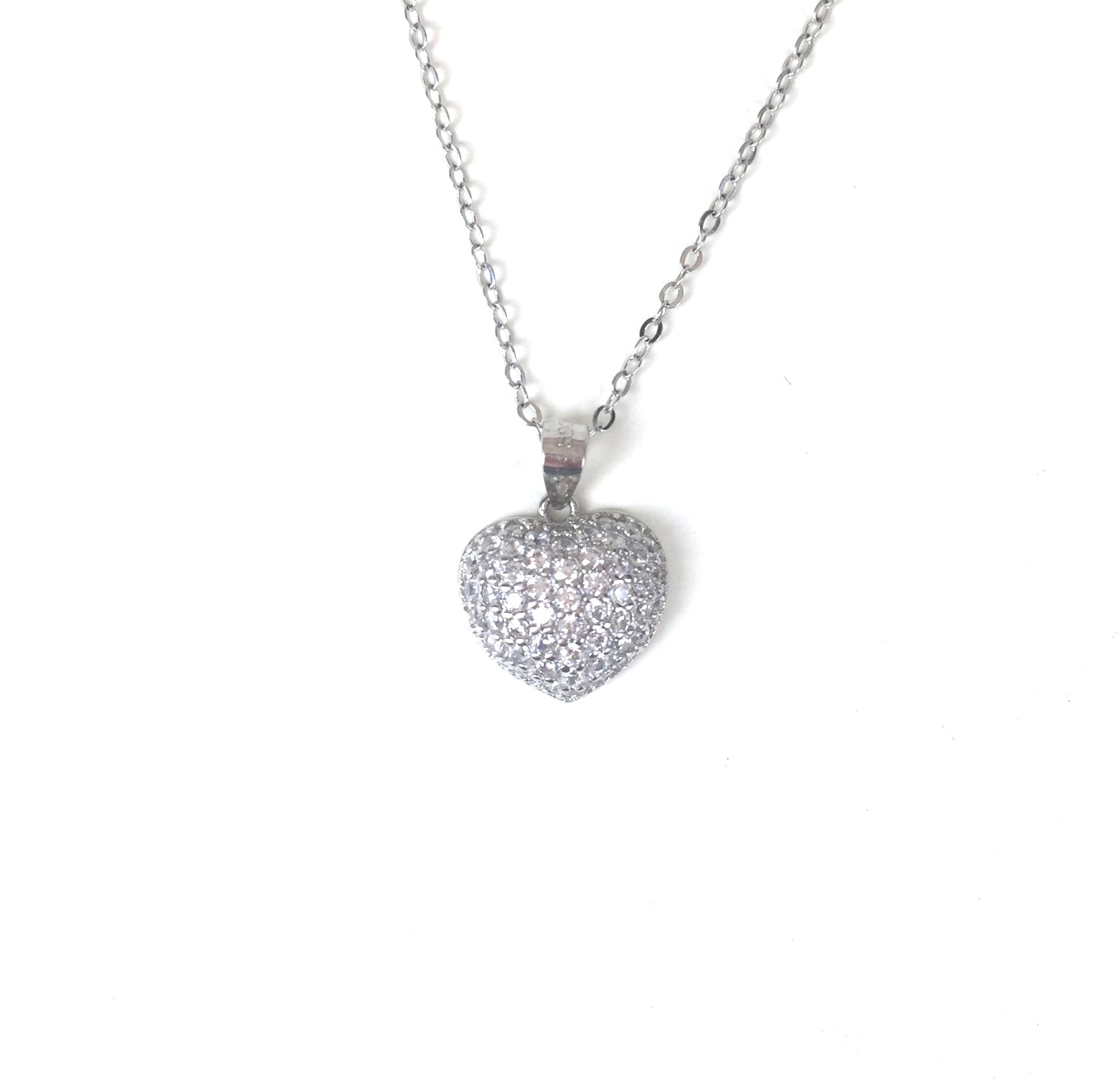 CLASSIC HEART PAVE CZ STERLING SILVER NECKLACE