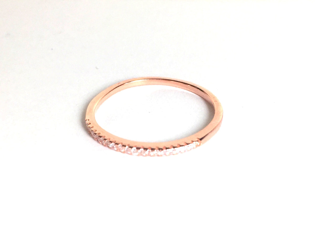 Genuine .925 Sterling Silver Ring With Cute Vintage CZ Stones - Rose Gold Tone, Sizes 5 To 10 - View #7
