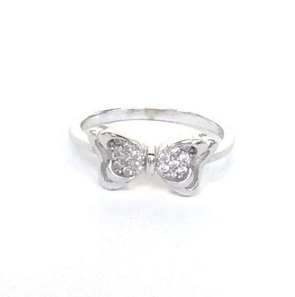 BUTTERFLY BOW PAVE CZ STERLING SILVER RING