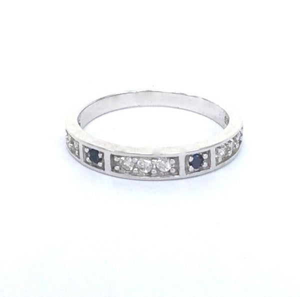 DECORATED BAND PAVE CZ STERLING SILVER RING
