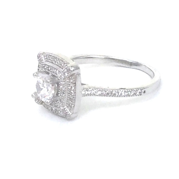 CUSHION HALO PAVE CZ STERLING SILVER RING
