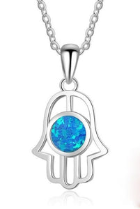 OPAL HAMSA HAND STERLING SILVER NECKLACE