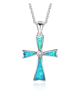 OPAL CROSS STERLING SILVER NECKLACE