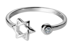 ADJUSTABLE STAR OF DAVID CZ STERLING SILVER RING