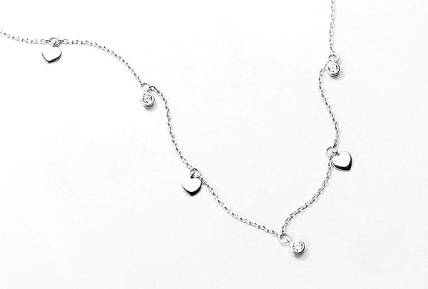 HEART AND SMALL BEZEL CHOKER STERLING SILVER NECKLACE
