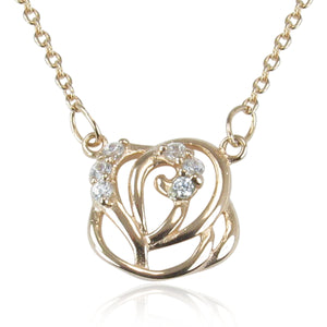 ROSE IN ROSE GOLD PAVE CZ STERLING SILVER NECKLACE