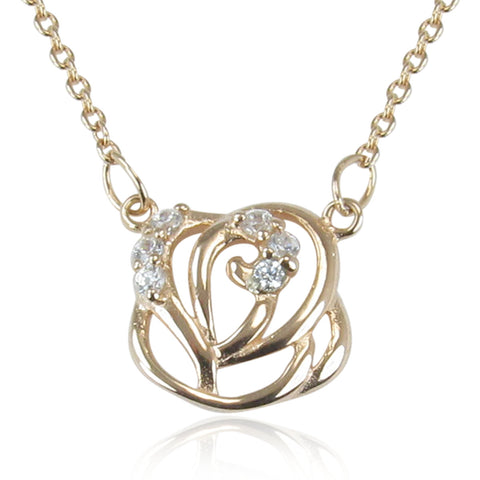 ROSE IN ROSE GOLD PAVE CZ STERLING SILVER NECKLACE