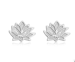 MINI LOTUS FLOWER PAVE CZ STERLING SILVER EARRINGS