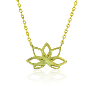 GOLDEN LOTUS FLOWER STERLING SILVER NECKLACE