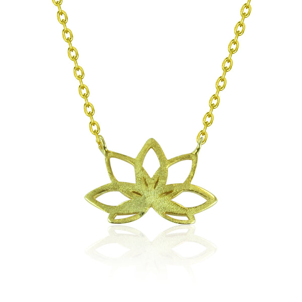 GOLDEN LOTUS FLOWER STERLING SILVER NECKLACE