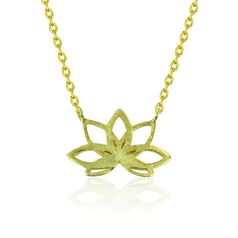GOLDEN LOTUS FLOWER STERLING SILVER NECKLACE