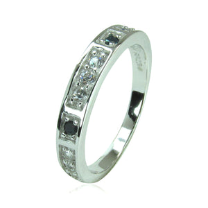DECORATED BAND PAVE CZ STERLING SILVER RING
