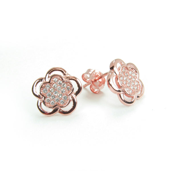 PLUM FLOWER PAVE CZ STERLING SILVER EARRINGS