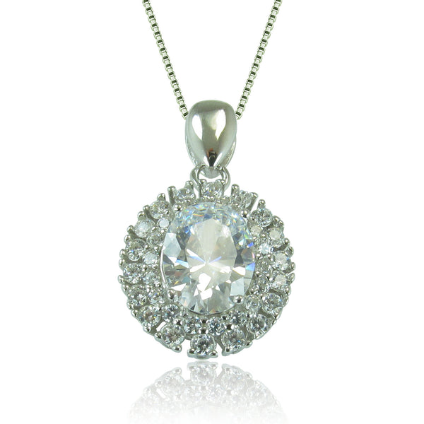 SPARKLING CENTER STONE PAVE CZ STERLING SILVER NECKLACE
