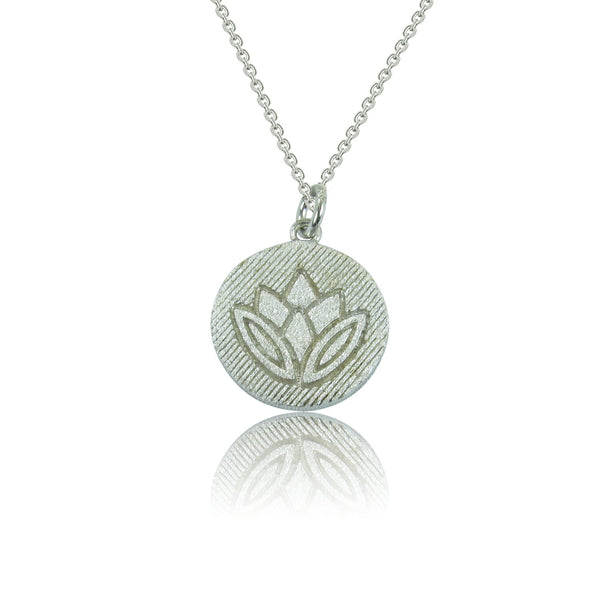 LOTUS FLOWER DISC STERLING SILVER NECKLACE