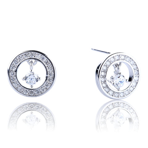 SPARKLING CIRCLE OPENING PAVE CZ STERLING SILVER EARRINGS