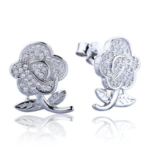 ROSE PAVE CZ STERLING SILVER EARRINGS