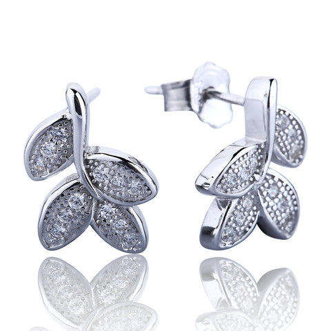SPARKLING LEAVES PAVE CZ STERLING SILVER EARRINGS