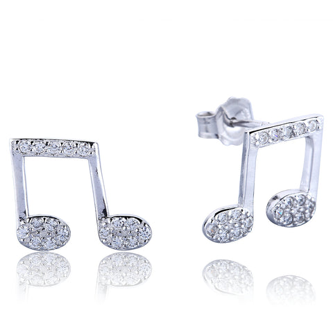MUSIC NOTES PAVE CZ STERLING SILVER EARRINGS