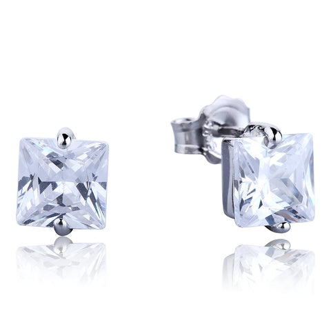 SQUARE CLEAR CZ STERLING SILVER EARRINGS
