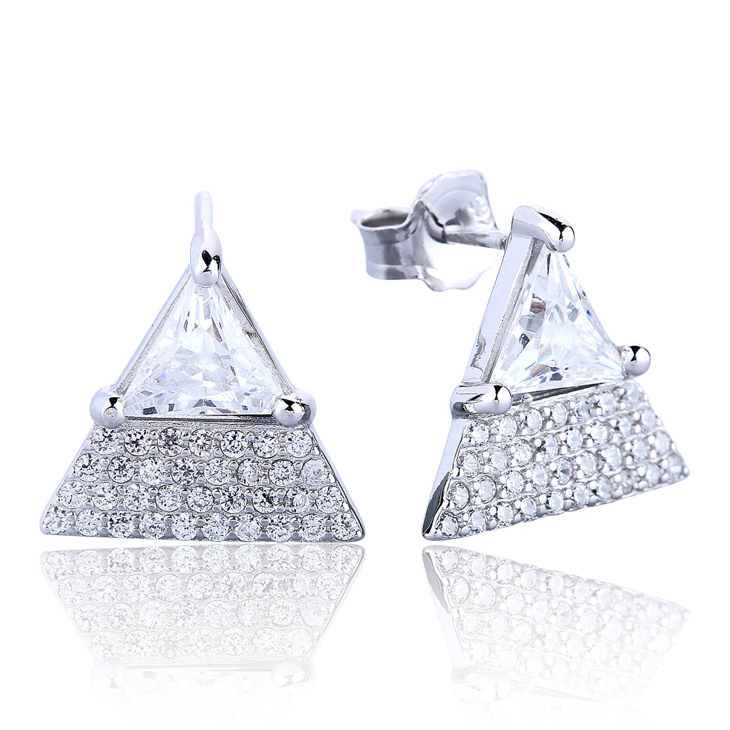 SPARKLING TRIANGLE CZ STERLING SILVER EARRINGS