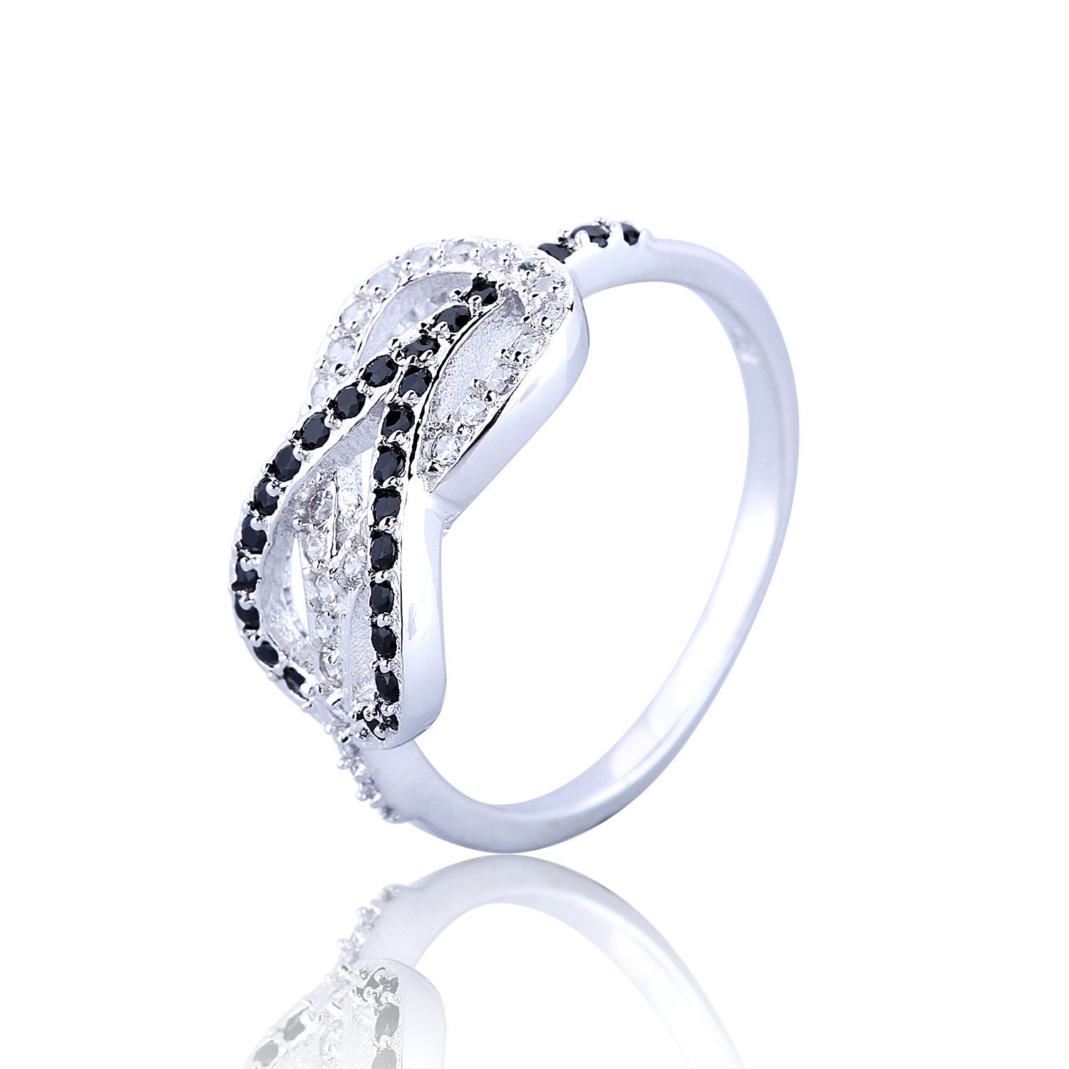HEART WITH HEART PAVE CZ STERLING SILVER RING