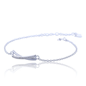 TWO CROSSED BARS PAVE CZ STERLING SILVER BRACELET