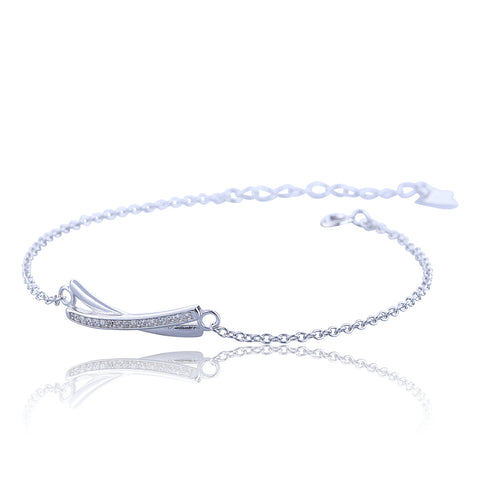 TWO CROSSED BARS PAVE CZ STERLING SILVER BRACELET