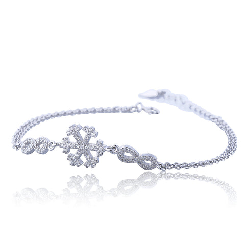 SPARKLING SNOWFLAKE & INFINITY PAVE CZ STERLING SILVER BRACELET