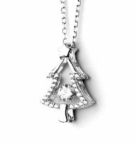 SPARKLING CHRISTMAS TREE PAVE CZ STERLING SILVER NECKLACE