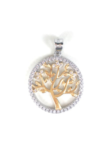 TWO TONE TREE OF LIFE PAVE CZ STERLING SILVER PENDANT
