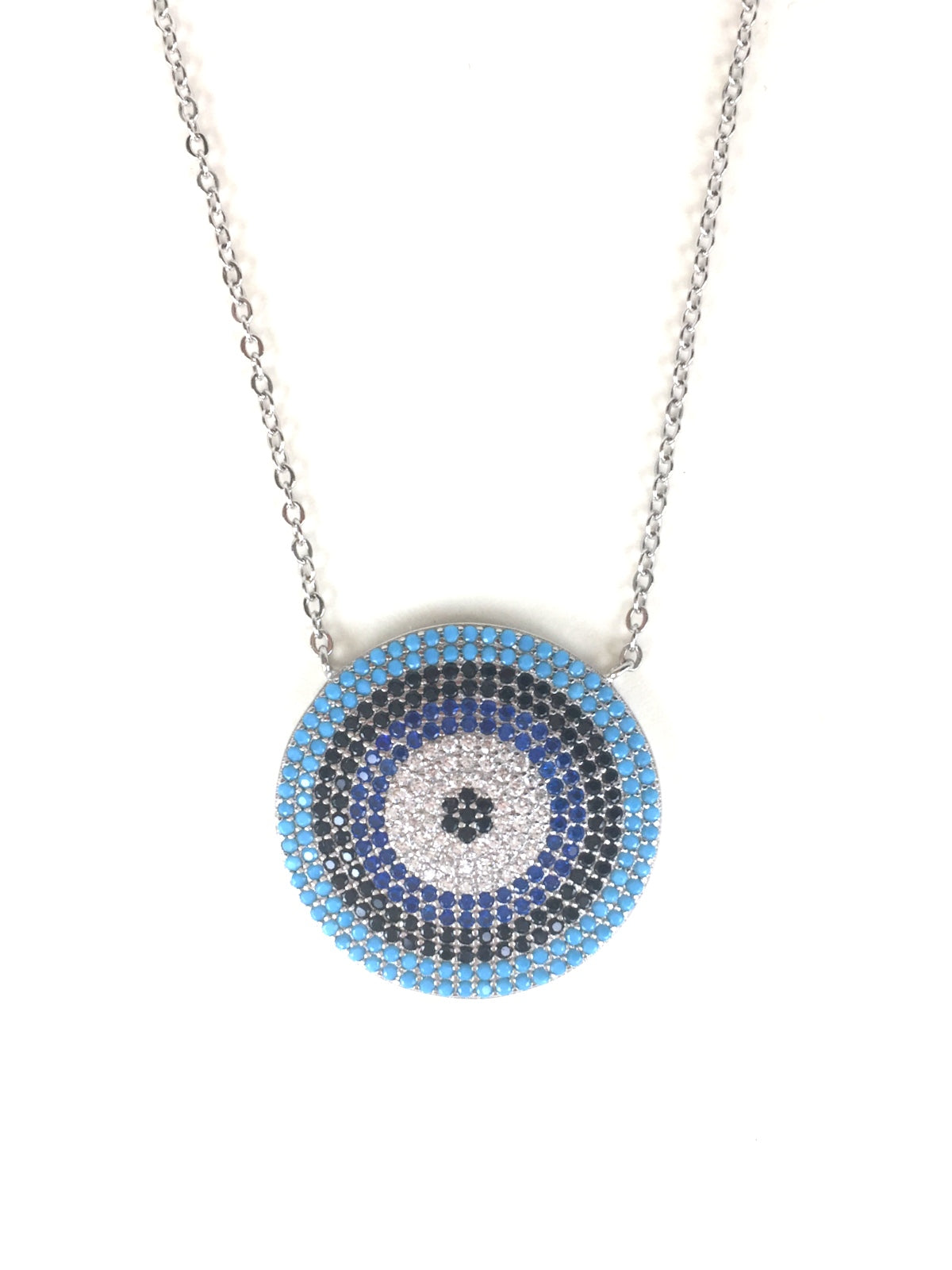 ROUND EYE DISK PAVE CZ STERLING SILVER NECKLACE