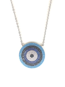 ROUND EYE DISK PAVE CZ STERLING SILVER NECKLACE