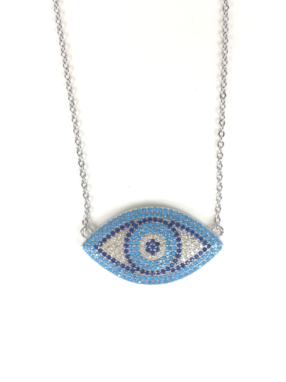 BIG EVIL EYE PAVE CZ STERLING SILVER NECKLACE