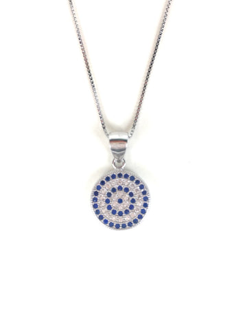 ROUND EYE DISK PAVE CZ STERLING SILVER NECKLACE