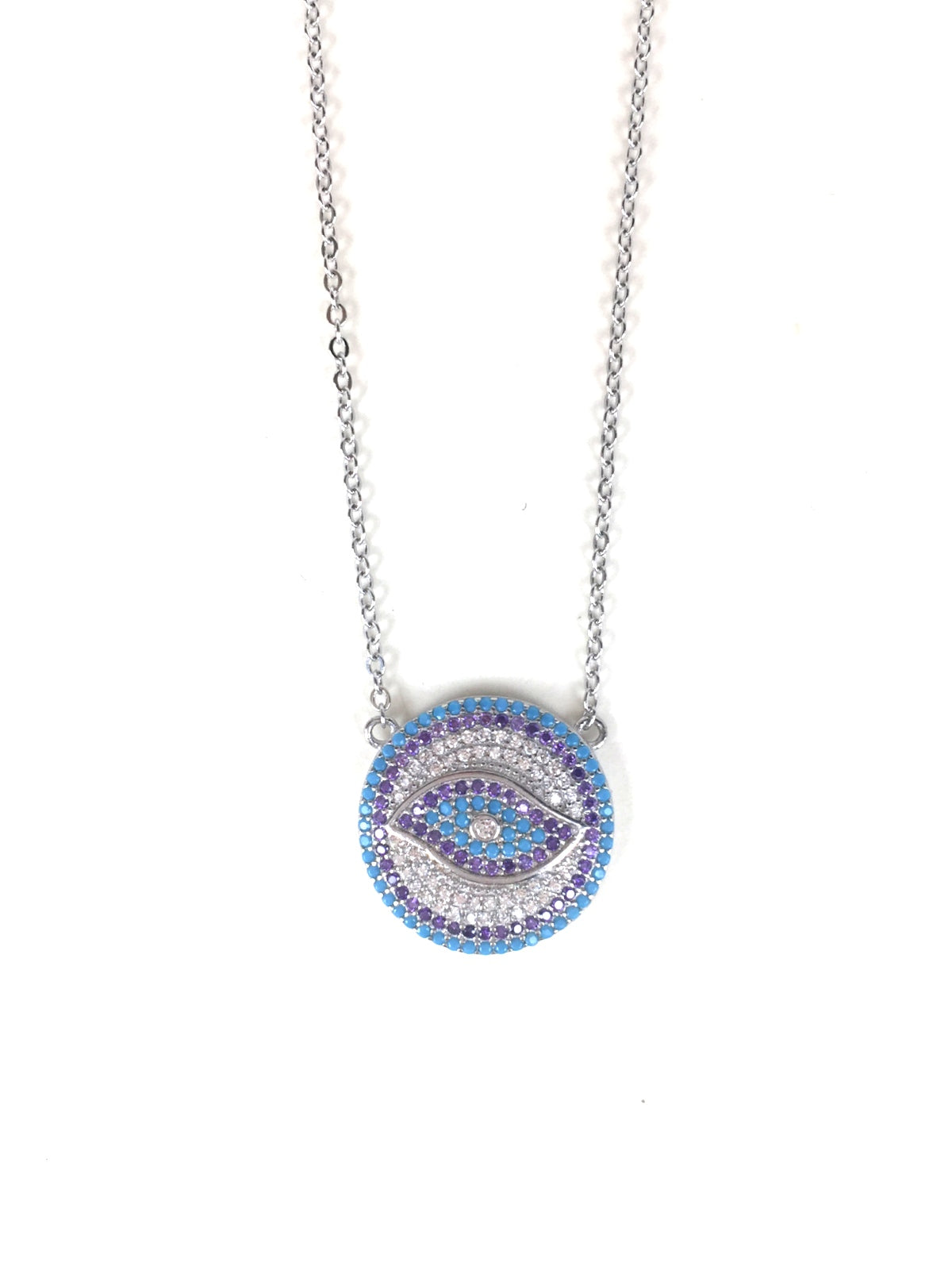 ROUND EVIL EYE PAVE CZ STERLING SILVER NECKLACE
