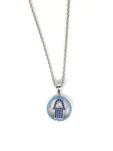 HAMSA IN CIRCLE PAVE CZ STERLING SILVER NECKLACE