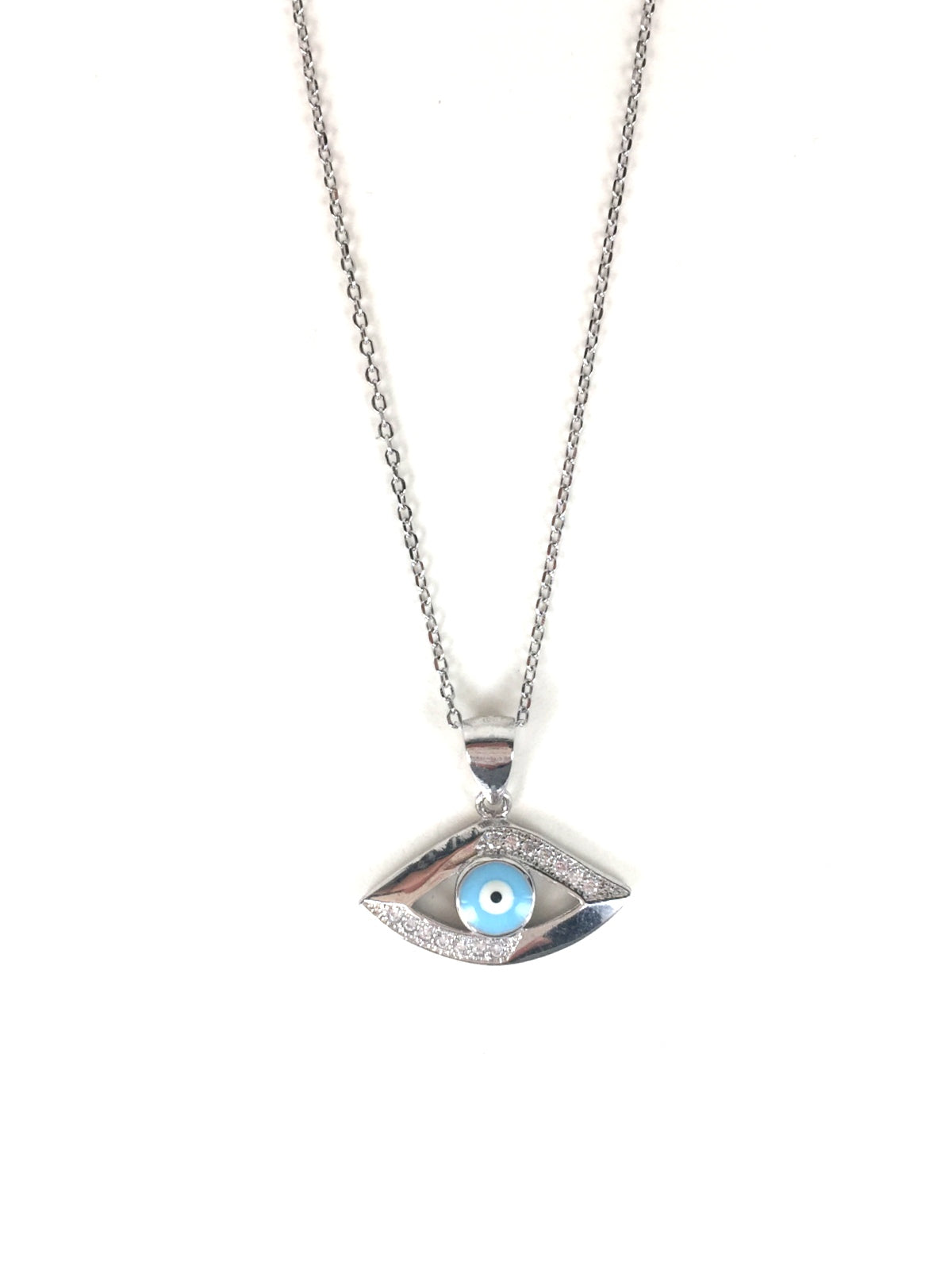 EVIL EYE 2 PAVE CZ STERLING SILVER NECKLACE