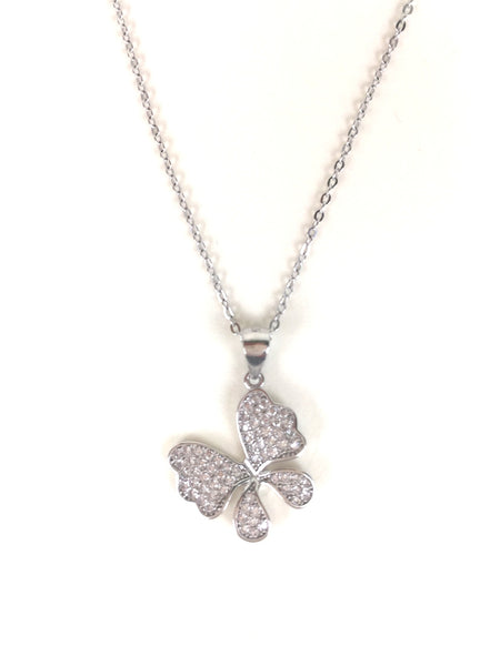 BUTTERFLY PAVE CZ STERLING SILVER NECKLACE