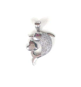 DOLPHIN WITH HEART PAVE CZ STERLING SILVER PENDANT