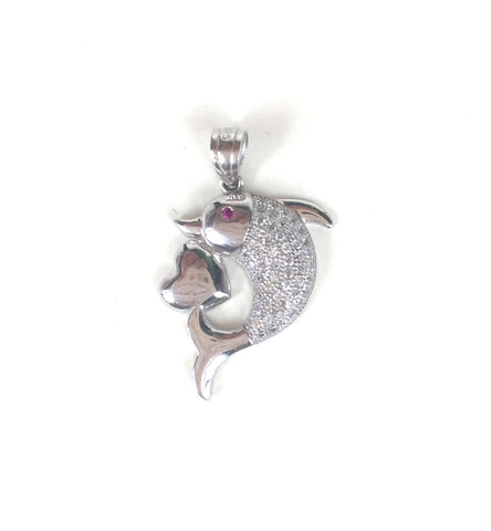 DOLPHIN WITH HEART PAVE CZ STERLING SILVER PENDANT