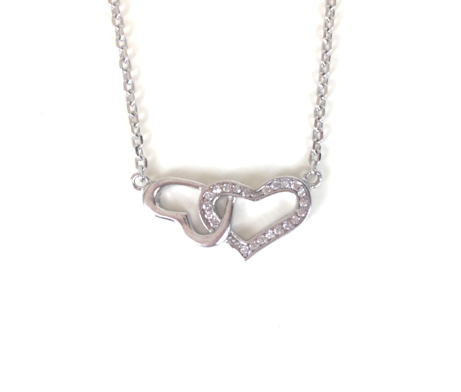 TWO HEARTS PAVE CZ STERLING SILVER NECKLACE