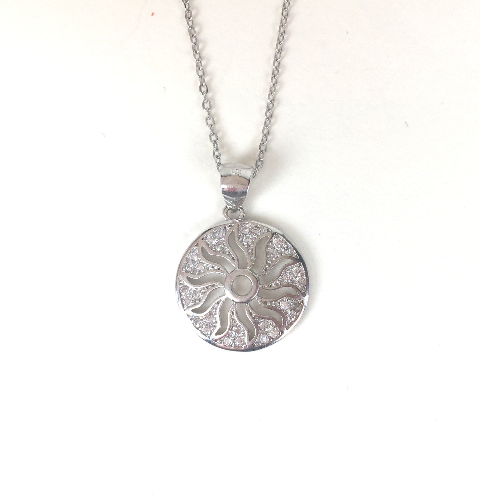 SUN DISK PAVE CZ STERLING SILVER NECKLACE