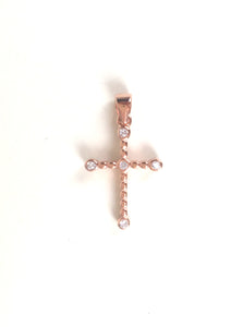 ROSE GOLD CROSS PAVE CZ STERLING SILVER PENDANT