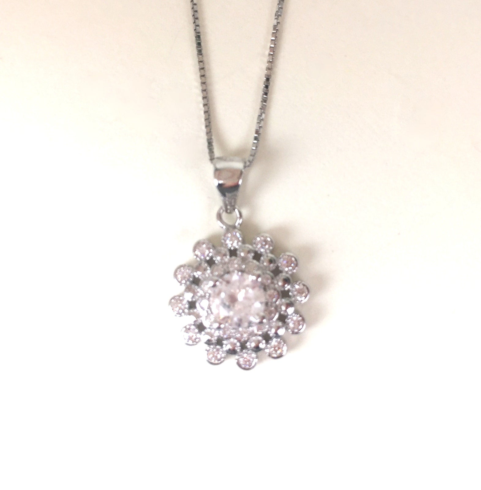 SPARKLING FLOWER PAVE CZ STERLING SILVER NECKLACE
