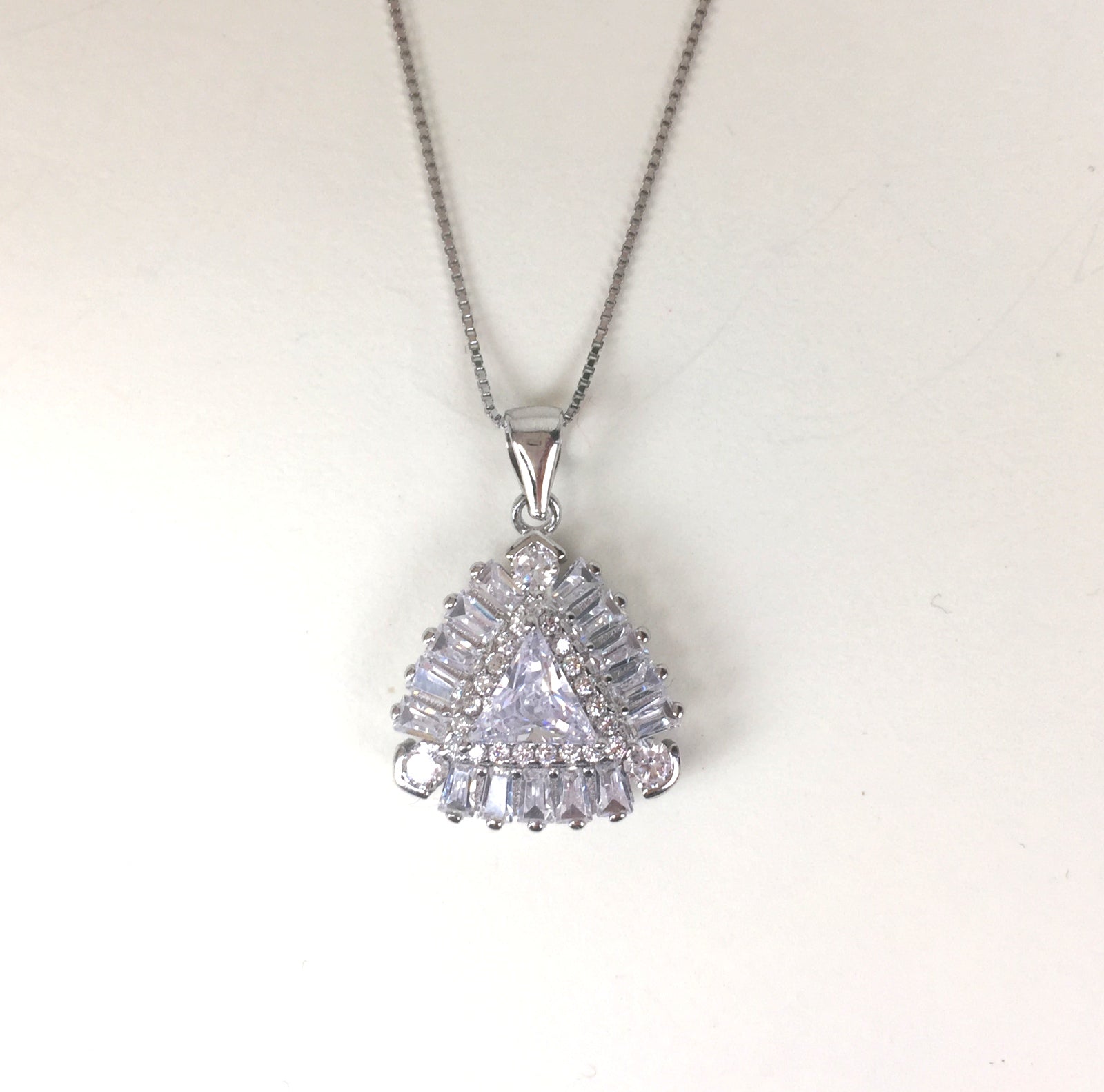 SPARKLING TRIANGLE PAVE CZ STERLING SILVER NECKLACE