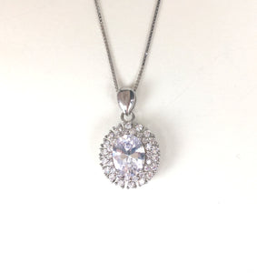 SPARKLING CENTER STONE PAVE CZ STERLING SILVER NECKLACE