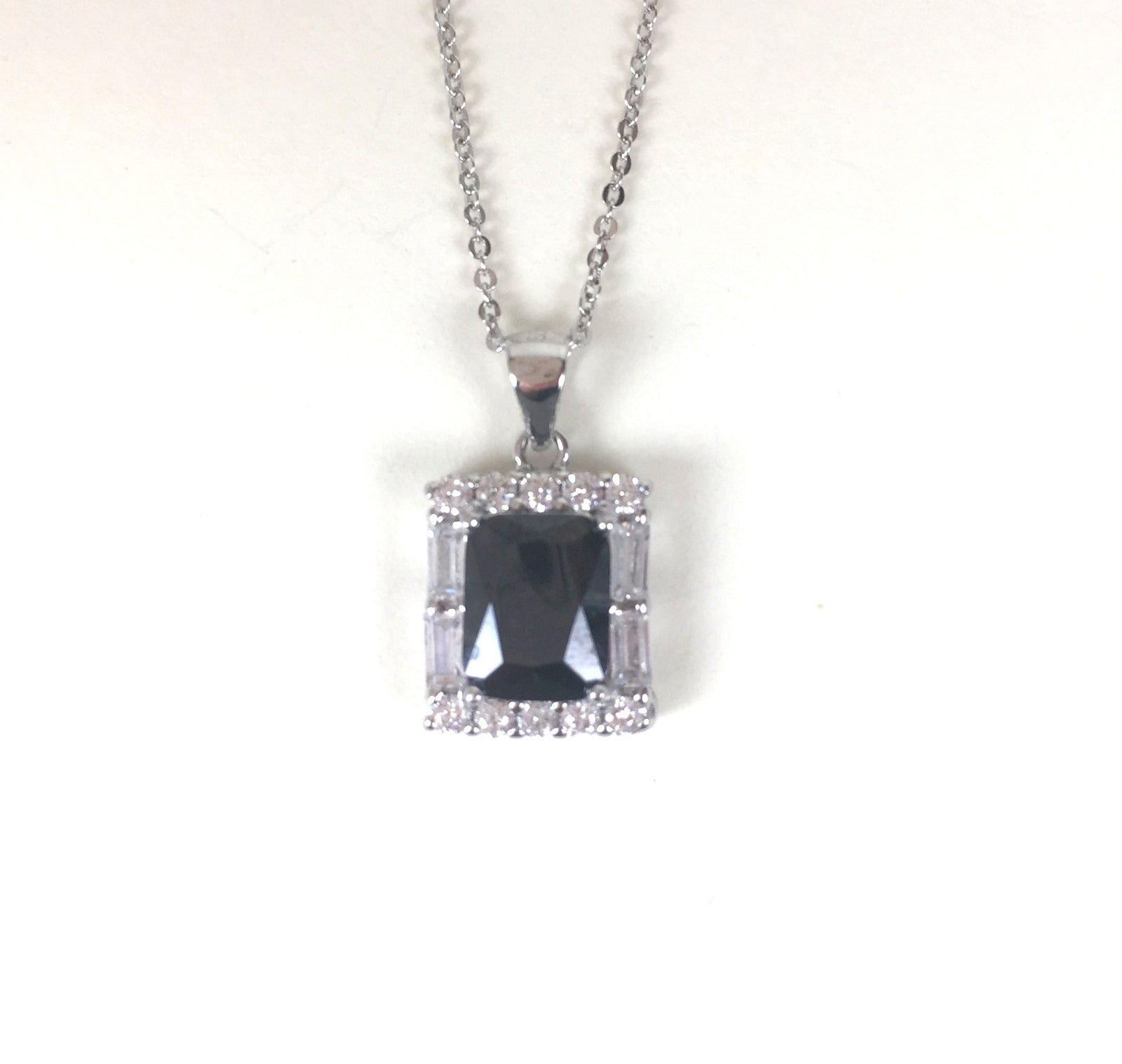 CRYSTAL RECTANGULAR PAVE CZ STERLING SILVER NECKLACE