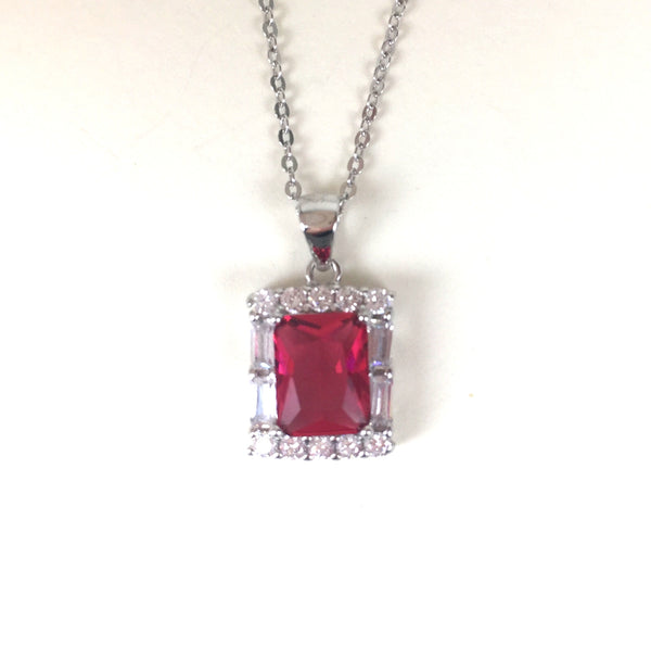 CRYSTAL RECTANGULAR PAVE CZ STERLING SILVER NECKLACE