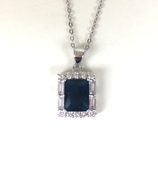 CRYSTAL RECTANGULAR PAVE CZ STERLING SILVER NECKLACE